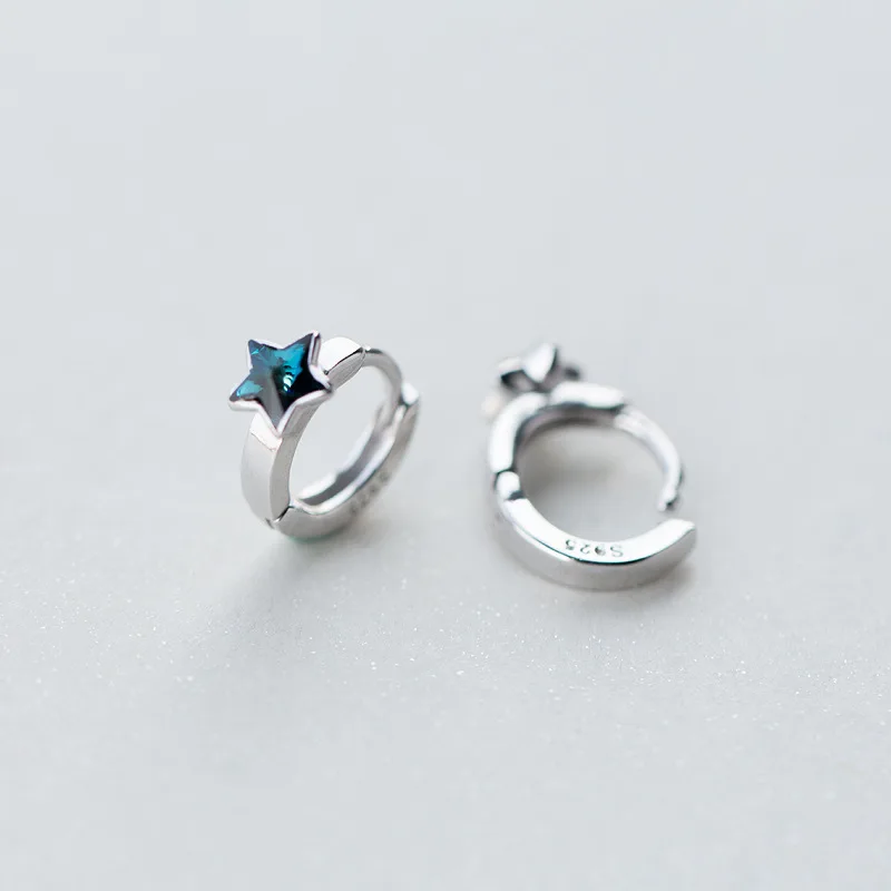 Женские серьги Клипсы из серебра 925 пробы с пятиконечными голубыми кристаллами|ear