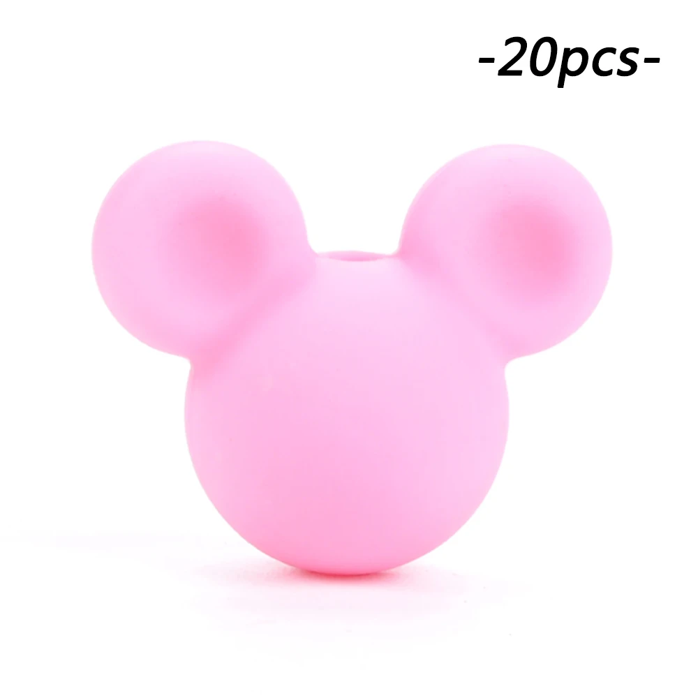 pink LOFCA/, 20 шт./партия, силиконовые бусины в форме Микки, BPA, бесплатные Прорезыватели для зубов держатель соски для кормления ребенка - Цвет: pink