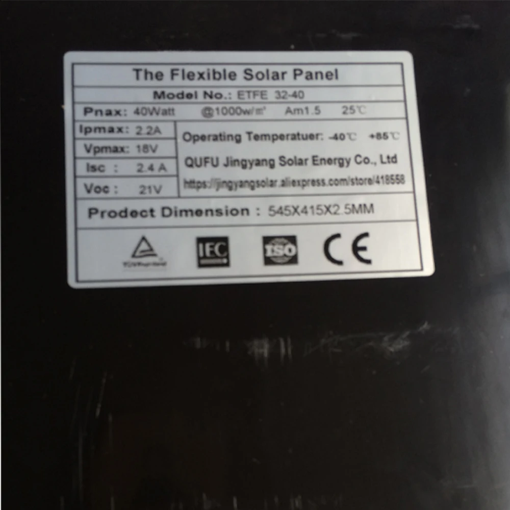 1 шт. черный Панели солнечные панели солнечных батарей 40w ЭТФЭ гибкие 18V 12V