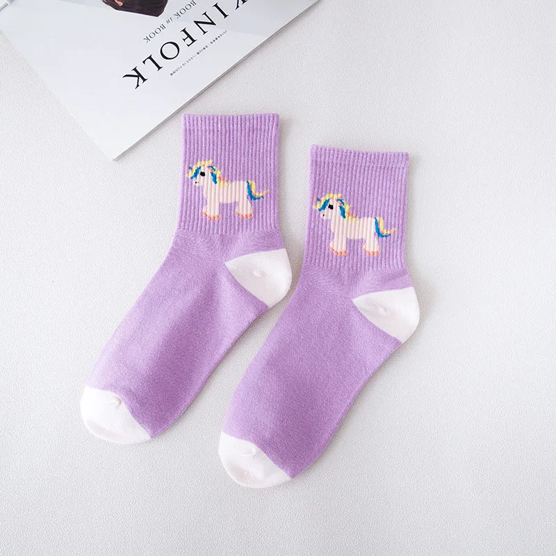 colorful unicorn Осенне-зимние женские носки Мультяшные короткие носки цветные женские носки с единорогом хлопковый с принтом животного Chaussettes Femme - Цвет: colorful unicorn