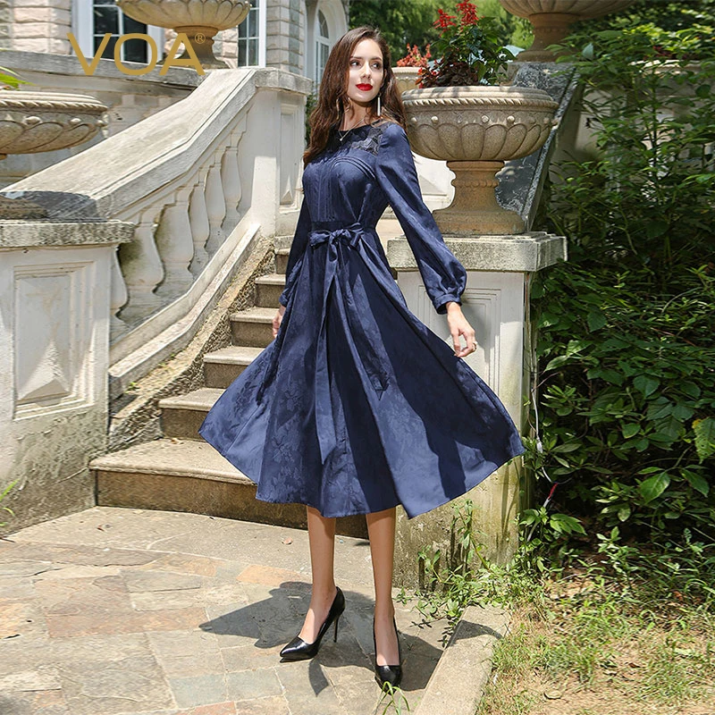 VOA тяжелый шелк плюс размер 5XL платье женские вечерние ночные летние платья темно