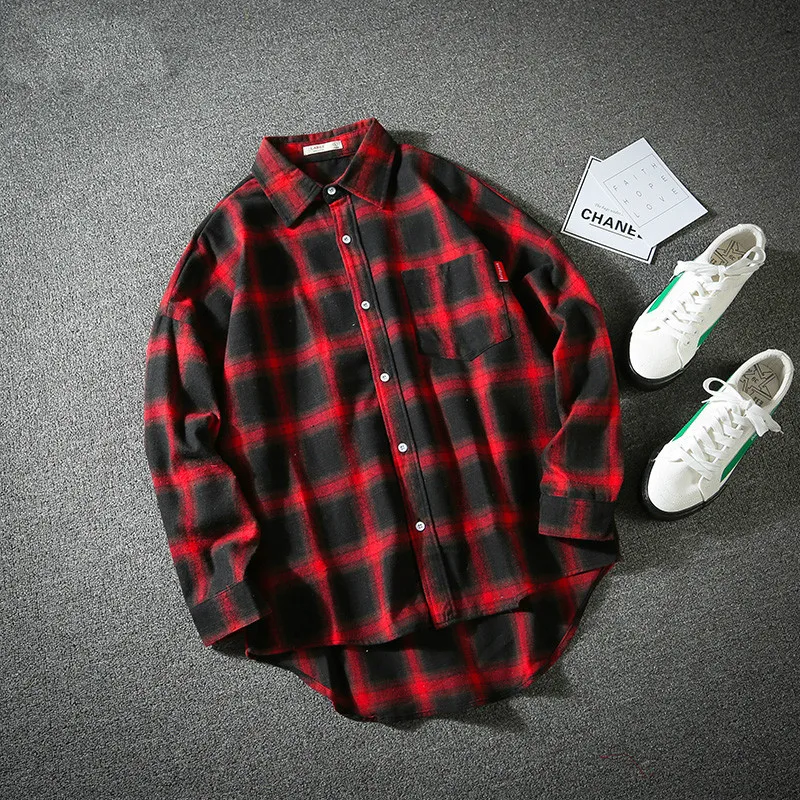 Рубашка Ins с перегревом в клетку мужская рубашка стиле хип хоп для скейтборда 100%