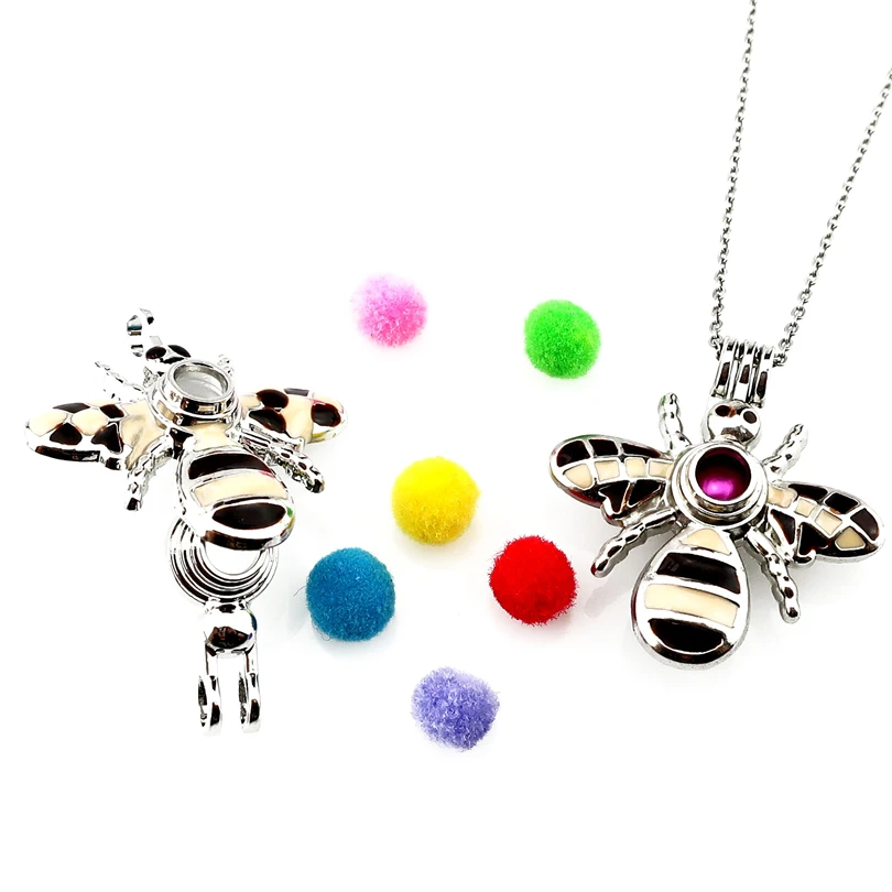 Серебряная эмалированная подвеска K993 в виде пчелы жемчужная клетка цепочка с