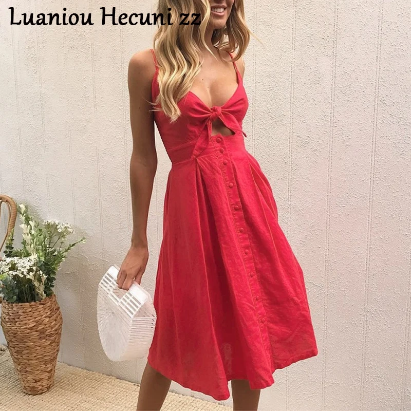 Женское платье миди на пуговицах Chu Ni повседневное женское с открытой спиной и