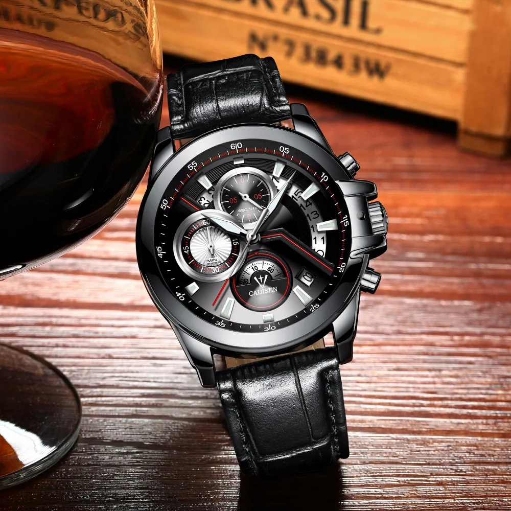 Топ Элитный бренд cadisen Для мужчин Спорт Часы кварцевые привело аналоговые часы