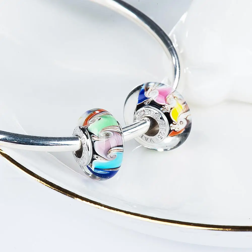 Видео! Стеклянные бусы Ренессанс амулеты серебряные браслеты для женщин