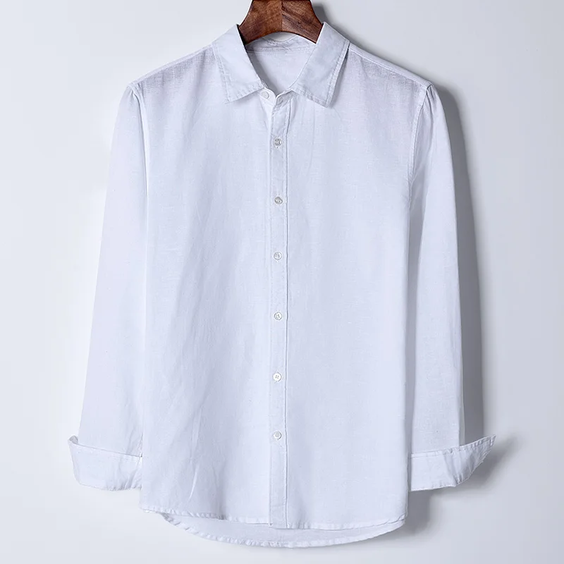 

New Suehaiwe's brand long-sleeved linen shirt men white solid comfortable shirt mens 4XL large size shirts male overhemd camisa