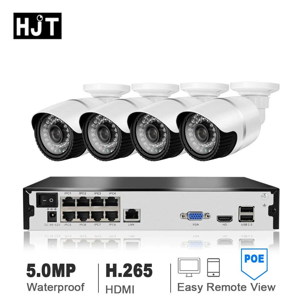 HJT 4CH 8CH H.265 5.0MP Cameras System POE NVR Surveillance Kit Security CCTV Set Outdoor IP Camera Indoor | Безопасность и защита