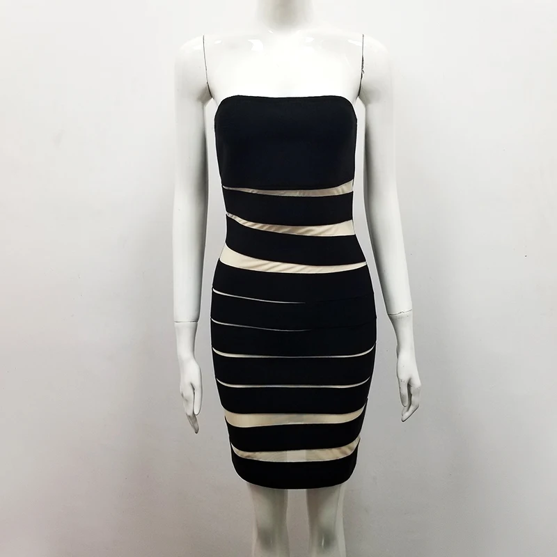 Summer Style Sexy Strapless Striped Mesh Bandage Dress 2018 Knitted Elegant Designer Party | Женская одежда