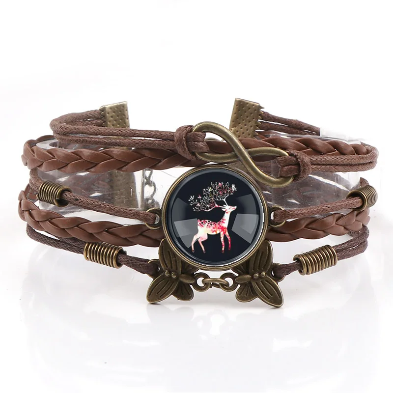 Мужской коричневый браслет из искусственной кожи милый Олень Рок байкерские