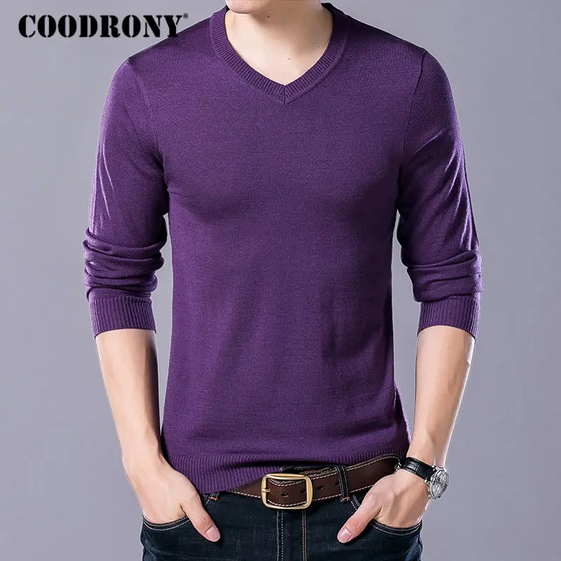 Фиолетовый COODRONY, свитер, Мужская одежда, осень-зима, Pull Homme Cashemre, пуловер, свитера, мужские, на каждый день, v-образный вырез, шерсть, джерси, Hombre 8127 - Цвет: Фиолетовый
