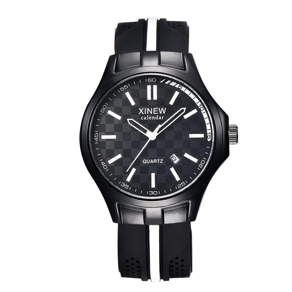 2018 Модные мужские черные силиконовые резиновые кварцевые аналоговые спортивные