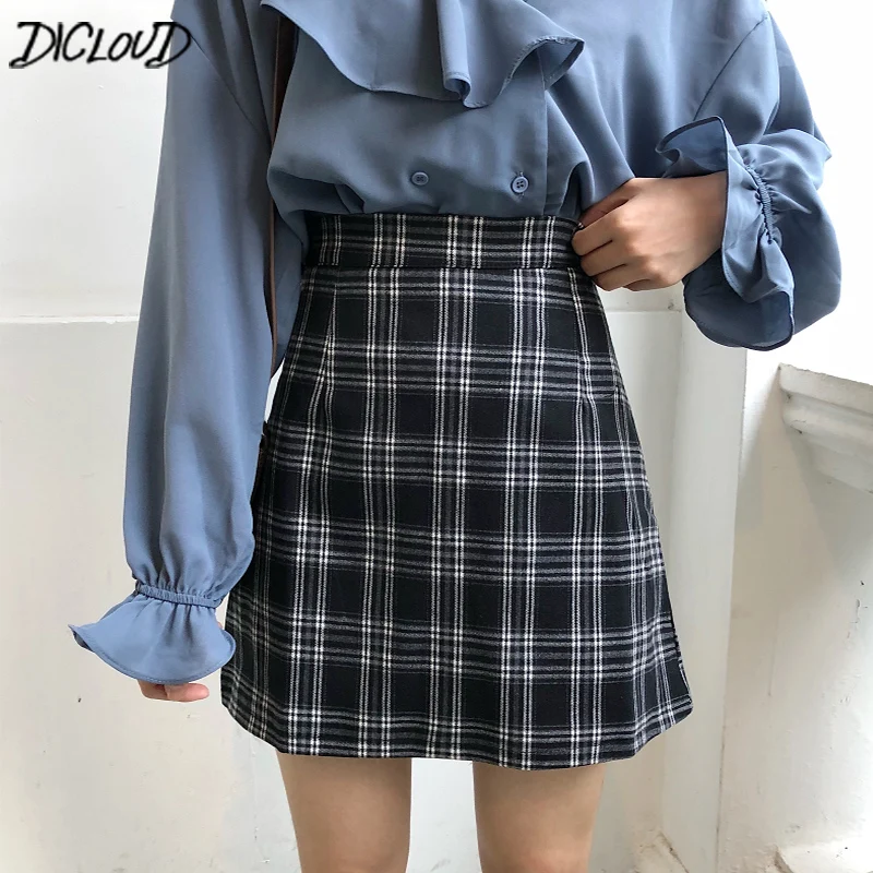 Винтажная клетчатая юбка DICLOUD Женская пикантная с высокой талией в стиле