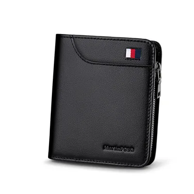 Black-MP1003 MartinPOLO мужской кошелек из натуральной кожи Кожаный портмоне с молнией из натуральной кожи Держатель карты Кошелек Повс - Цвет: Black-MP1003