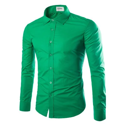 Брендовые белые мужские рубашки с длинным рукавом Chemise Homme модные деловые Дизайнерские Мужские приталенные Рубашки повседневные рубашки Camisa Social - Цвет: green