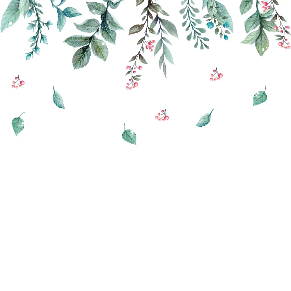 Настенные декоративные наклейки на стену с зелеными листьями легко