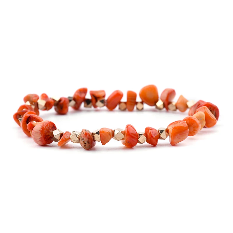 12 Orange Coral Эластичные необычные браслеты BOJIU с натуральным драгоценным камнем, женские браслеты ручной работы, кварцевые браслеты Howlite, коралловый шик, тянущийся браслет BC288 - Окраска металла: 12 Orange Coral