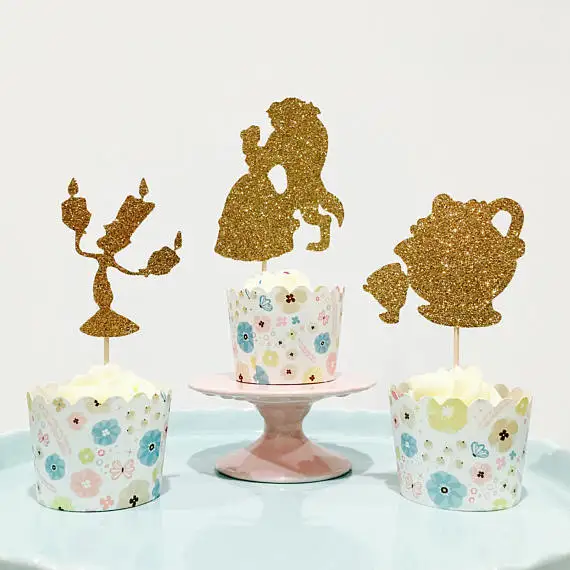 Блестящая Красавица и Чудовище День рождения кекс топперы крещение вечерние