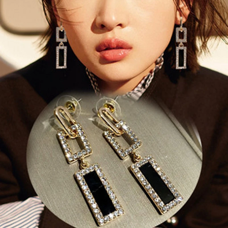 Модные серебристые золотые элегантная со стразами блестящие серьги Висячие