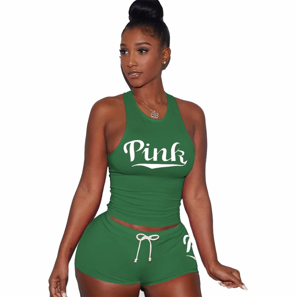 Модный сексуальный женский повседневный костюм из майки и шортов розового цвета
