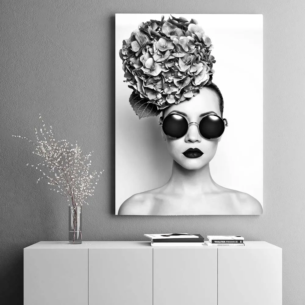 Черно белый постер модные женские постеры и принты стеклянная холщовая живопись