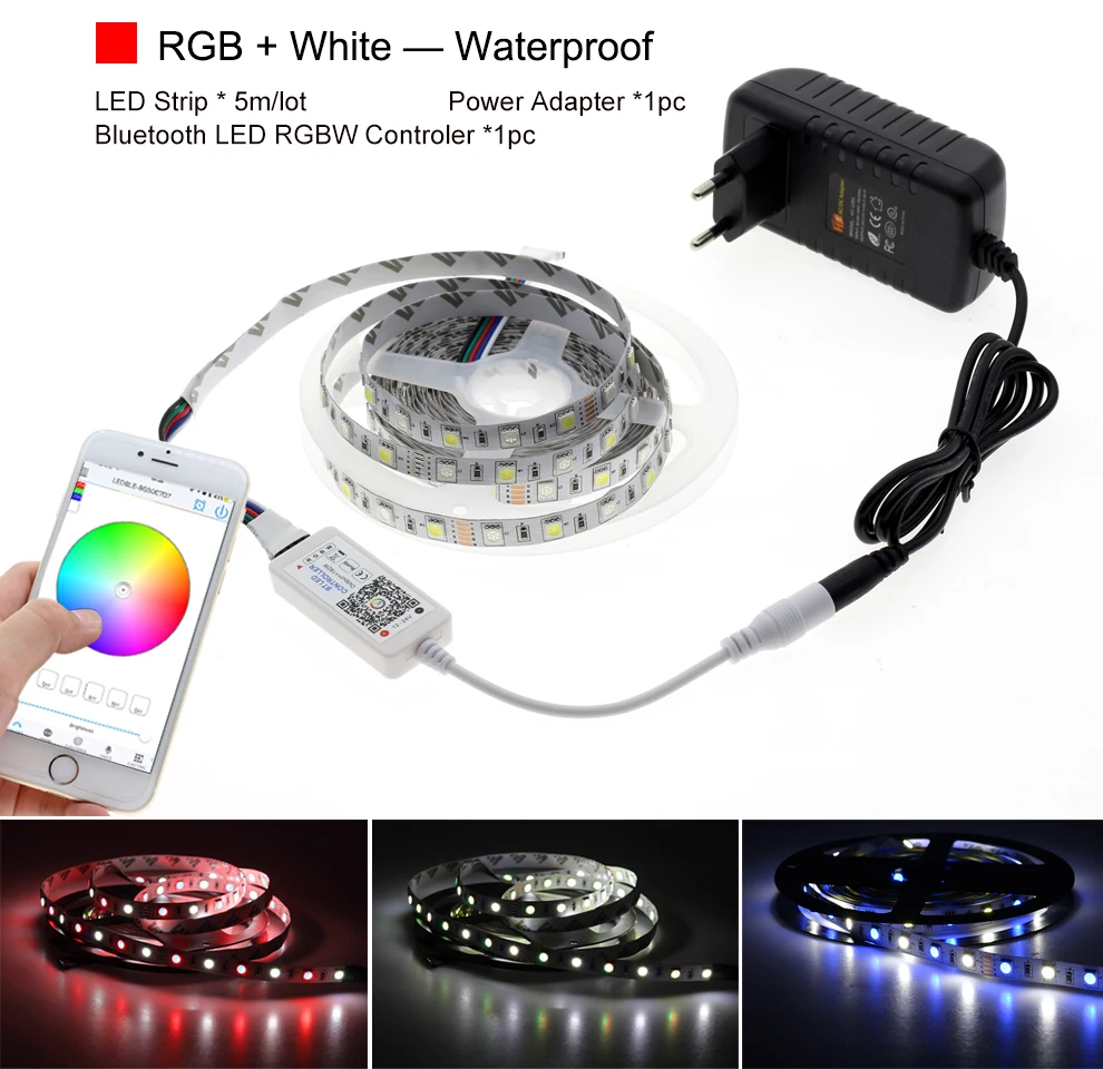 Bluetooth контроллер RGBW светодиодные полосы набор 12 в светодиодные ленты 5050 5 м 60 Светодиодный/м+ Bluetooth контроллер+ адаптер питания
