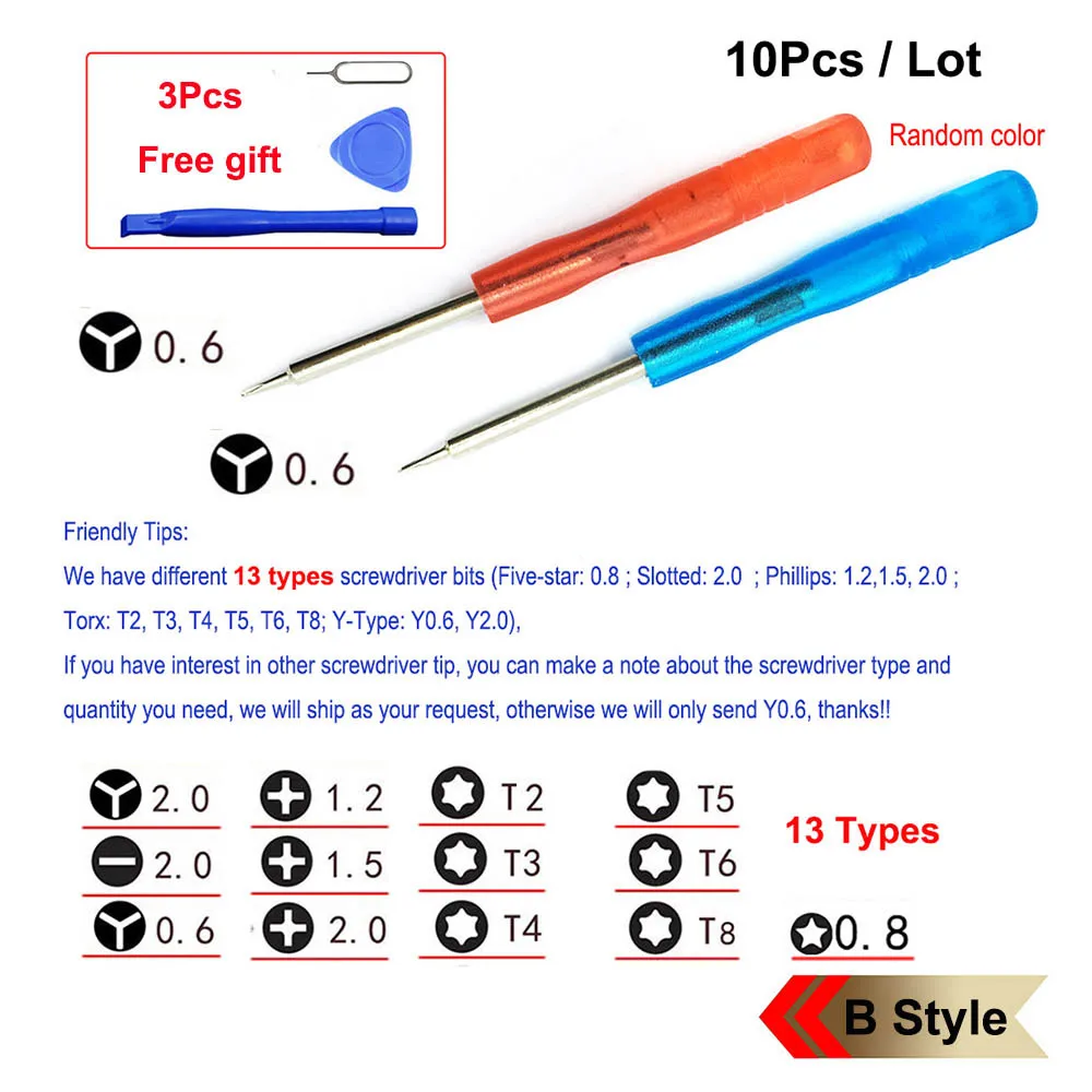 B-Y0.6-10Pcs 10 шт. мини треугольник Tri wing Y 0,6 прецизионный отвертка для iPhone 7 и 7 Plus средняя пластина ремонт - Цвет: B-Y0.6-10Pcs