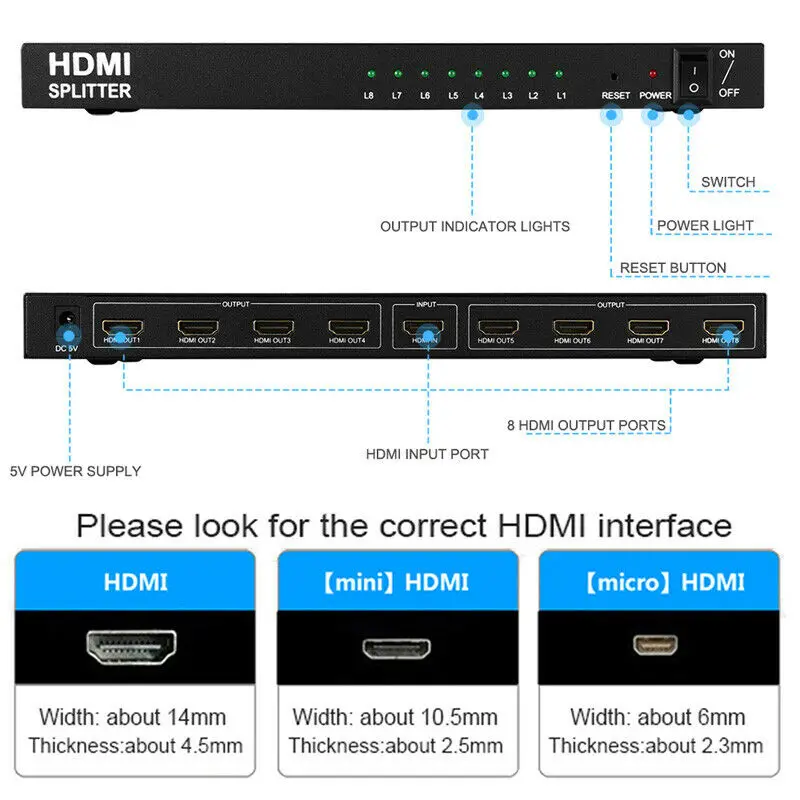 Ultra HD 4K HDMI сплиттер 1X8 8 Порт ретранслятор усилитель концентратор 3D 1080p 1 в Out|Кабели