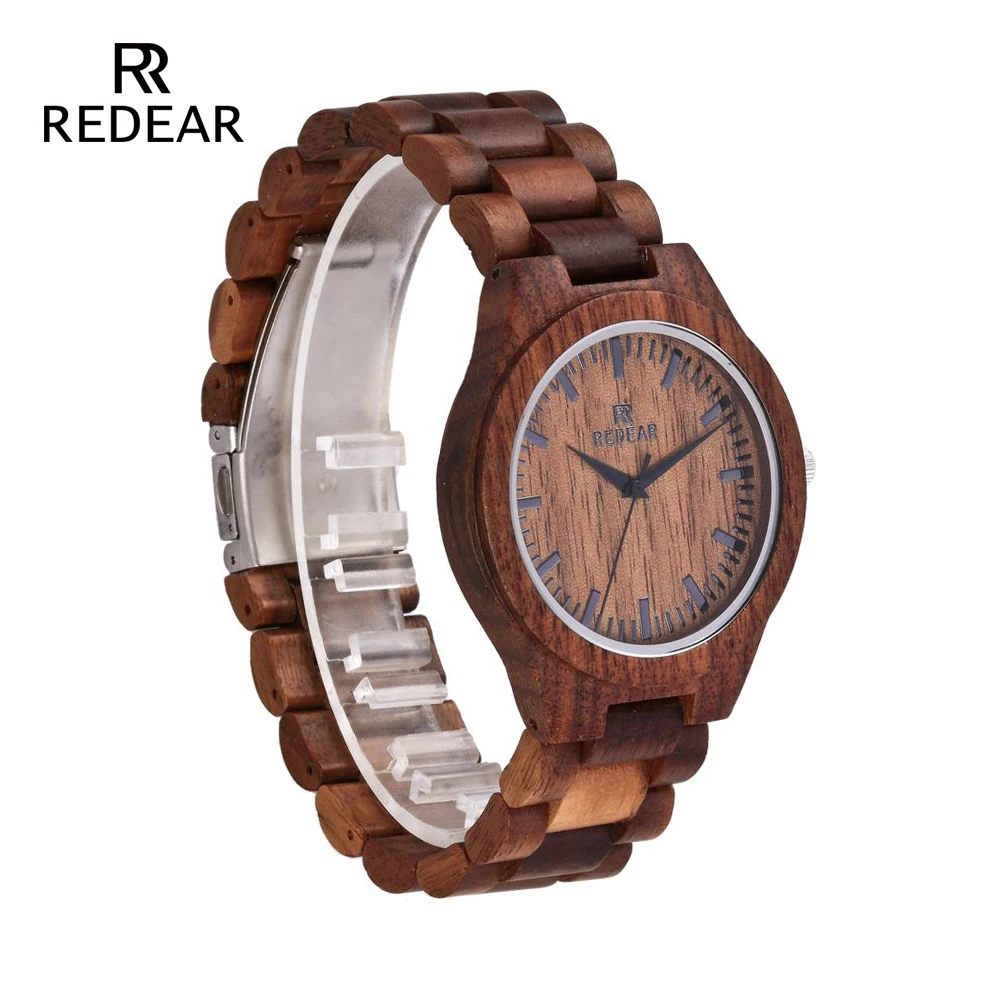 REDEAR деревянные часы орехового дерева чехол шкалой Группа Кварцевые лучшие