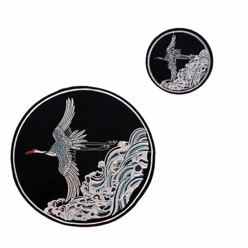 Нашивки для одежды футболка ткань 23 см круглая вышивка журавлей птиц женские