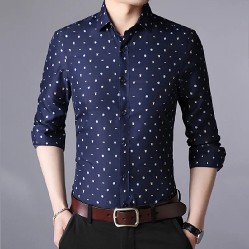 Рубашка мужская с длинным рукавом деловая Повседневная приталенная модная