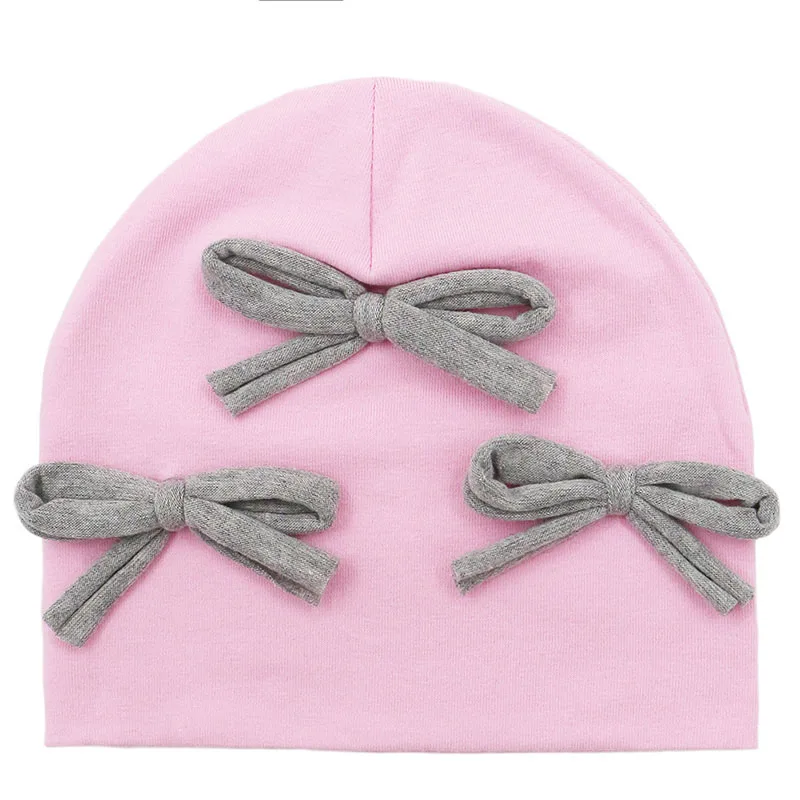 GZhilovingL New Cute Baby Cotton Bow Hat Beanies For Infant Girls Boys Kids Winter Soft Solid Newborn Baby Hair Accessories - Цвет: pink