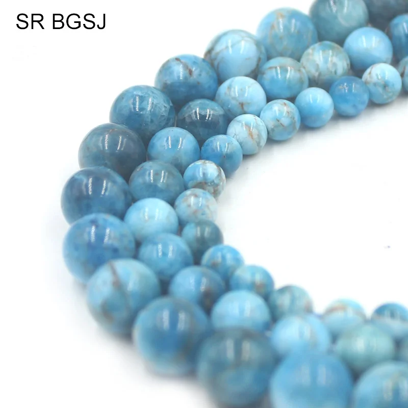 Free Shipping 6mm 8mm 10mm 12mmm Round Blue Apatite Loose Gems Stone Wholesale Beads Strand 15&quot|Бусины| |