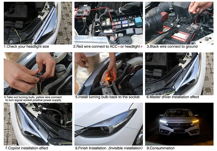 OKEEN 2x ультратонкие автомобили DRL светодиодный дневные ходовые огни белый указатель поворота желтый направляющая полоса для сборки фар Прямая поставка