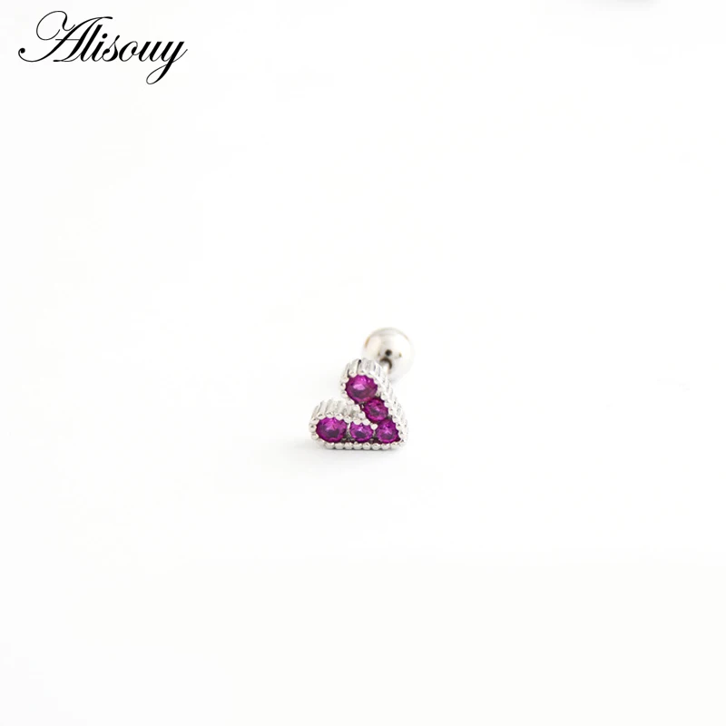 Silver Rose Red CZ Alisouy женские стальные хрустальные драгоценные серьги шпильки для пирсинга ювелирные украшения в форме сердца ушной кости элемент для нейл-арта серьги на Козелок хрящевая спираль - Окраска металла: Silver Rose Red CZ