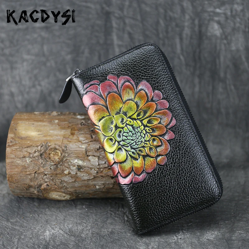 Женские бумажники ручной росписи этнический стиль тиснение Длинный кошелек