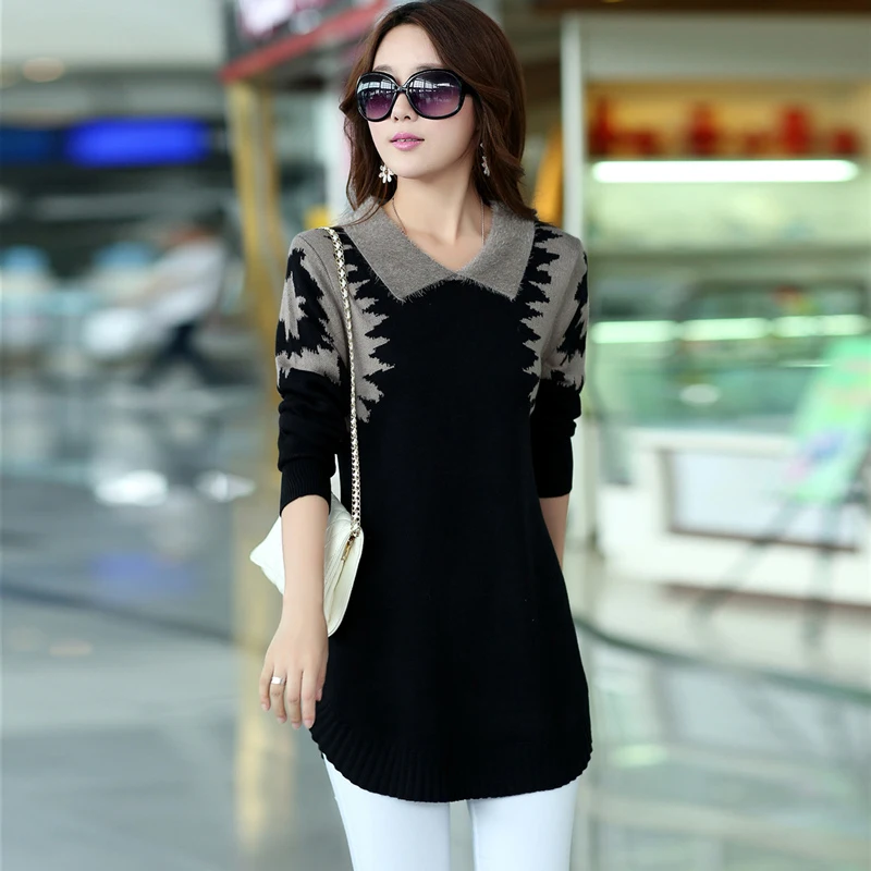 Женское платье-свитер с отложным воротником Женский пуловер большого размера XXXL