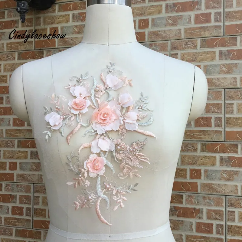 

Cindylaceshow 1PC Multi 3D Flower Beaded Sewing Lace Appliques Lace Trim Wedding Fabric for Costume Dress Bridal Gown Decor DIY