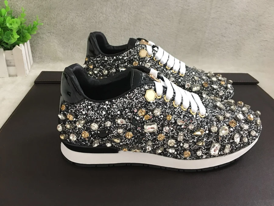 Stylesowner роскошные стразы кроссовки на шнуровке bling разноцветные туфли на плоской подошве с кристаллами и блестками Удобная женская повседневная обувь Новинка