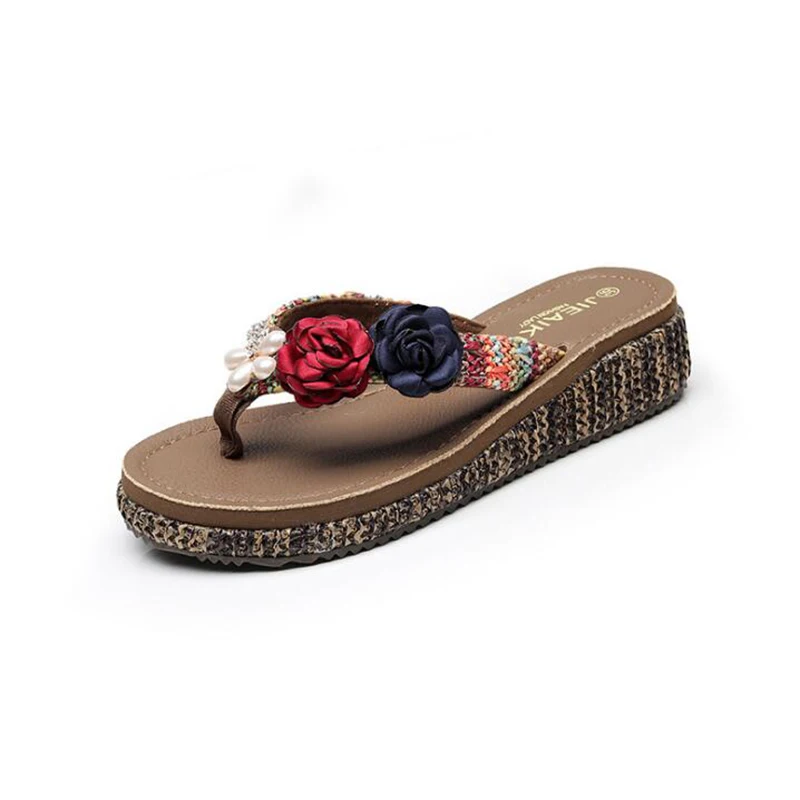 Сандалии женские с открытым носком цветочные шлепанцы в стиле ретро обувь на