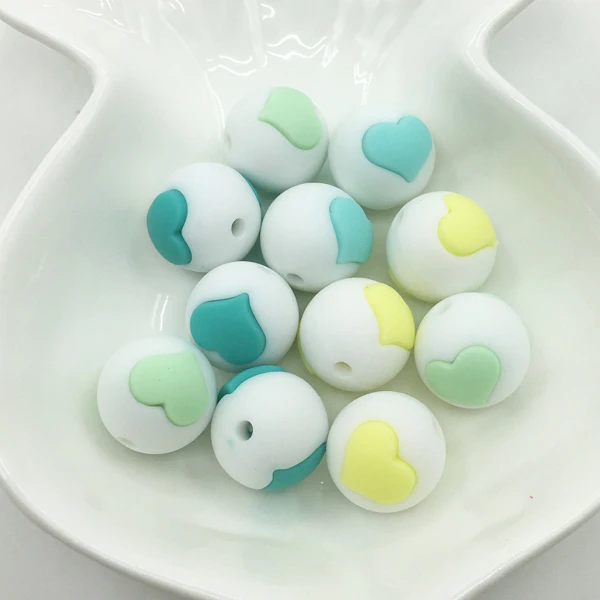 candy colors 1 20 шт силиконовые бусины в форме сердца 15 мм Экологичное Сенсорное ожерелье-прорезыватель пищевого класса Мама Кормящих DIY Ювелирные изделия Детские трофеи - Цвет: candy colors 1