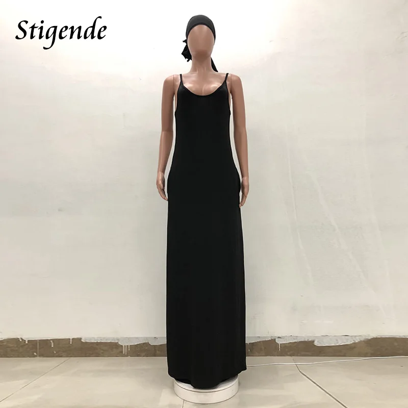 Женское платье макси на бретельках Stigende повседневное летнее без рукавов с v