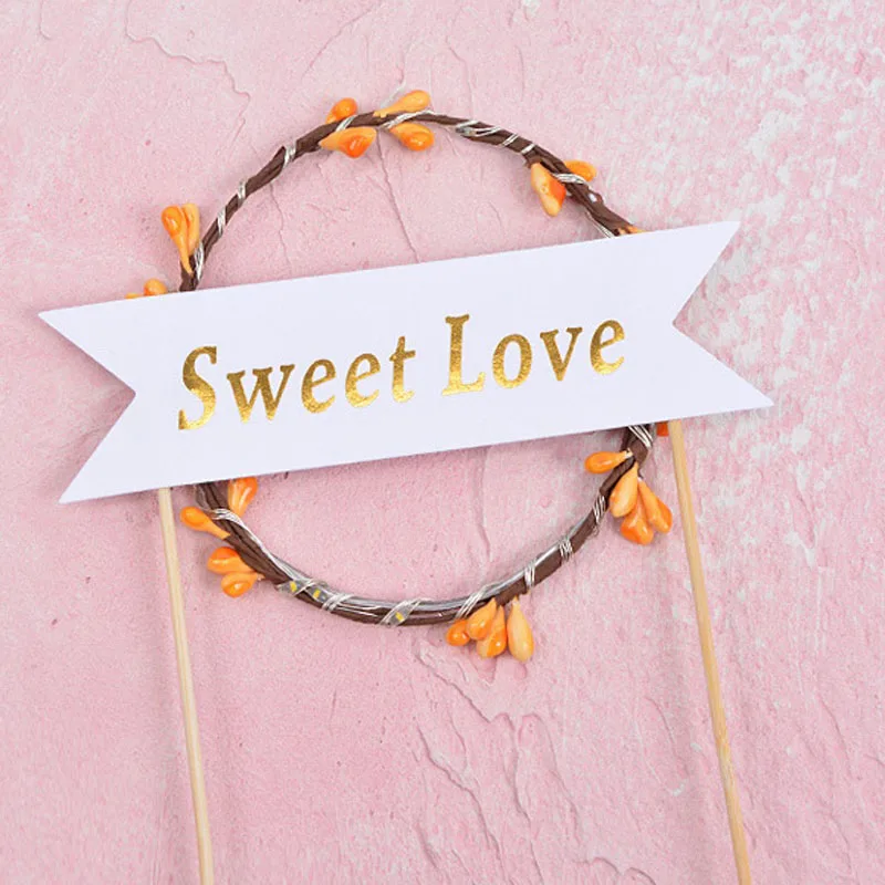 Светодиодная светящаяся Цветочная Гирлянда Sweet Love венок для торта Топпер флаг