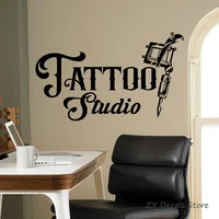 Tattoo Studio Sign Wall Decal Business Logo Poster Vinyl Art Sticker Tattoo Machines Window Stickers Waterproof Wallpaper S709