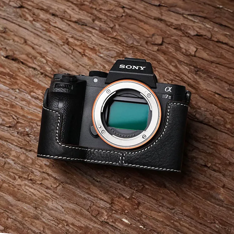Black white line Mr. Stone ручной работы из натуральной кожи чехол для камеры для sony A7II A7 Mark 2 A7R2 сумка для камеры половина крышки винтажный Чехол - Цвет: Black white line