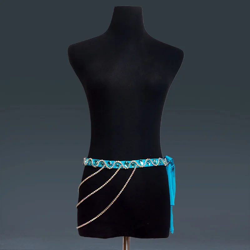 Belly Dance Accessories Women Handmade Rhinestones Waist Chain Belly Dance Costumes Hip Belt Chain Women Jewelry - Цвет: Озерный синий