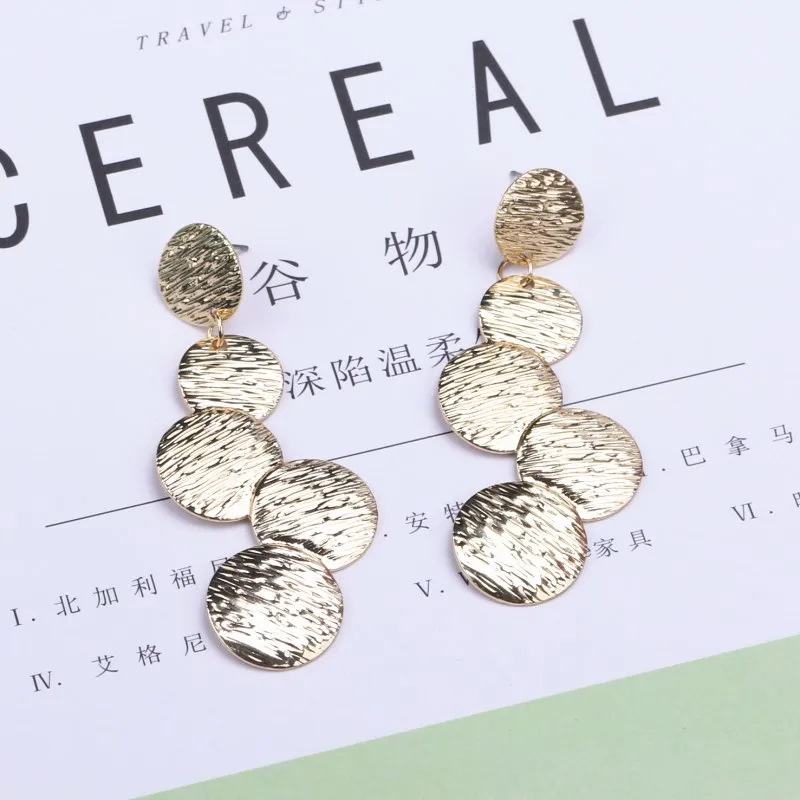 267 gold European& American Exaggerated Round Coin Drop Earring for Women Pendientes Vintage Geometric Metal Large Earrings Jewelry Gift - Окраска металла: 267 gold