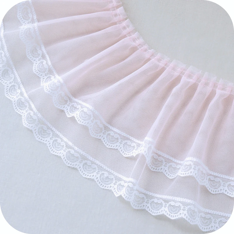 Coral pink 17 см Широкий роскошный Тюль двухслойная шифоновая кружевная лента с оборками отделка DIY оборка штор Сращивание кисточкой бахрома DIY шитье Декор - Цвет: Coral pink