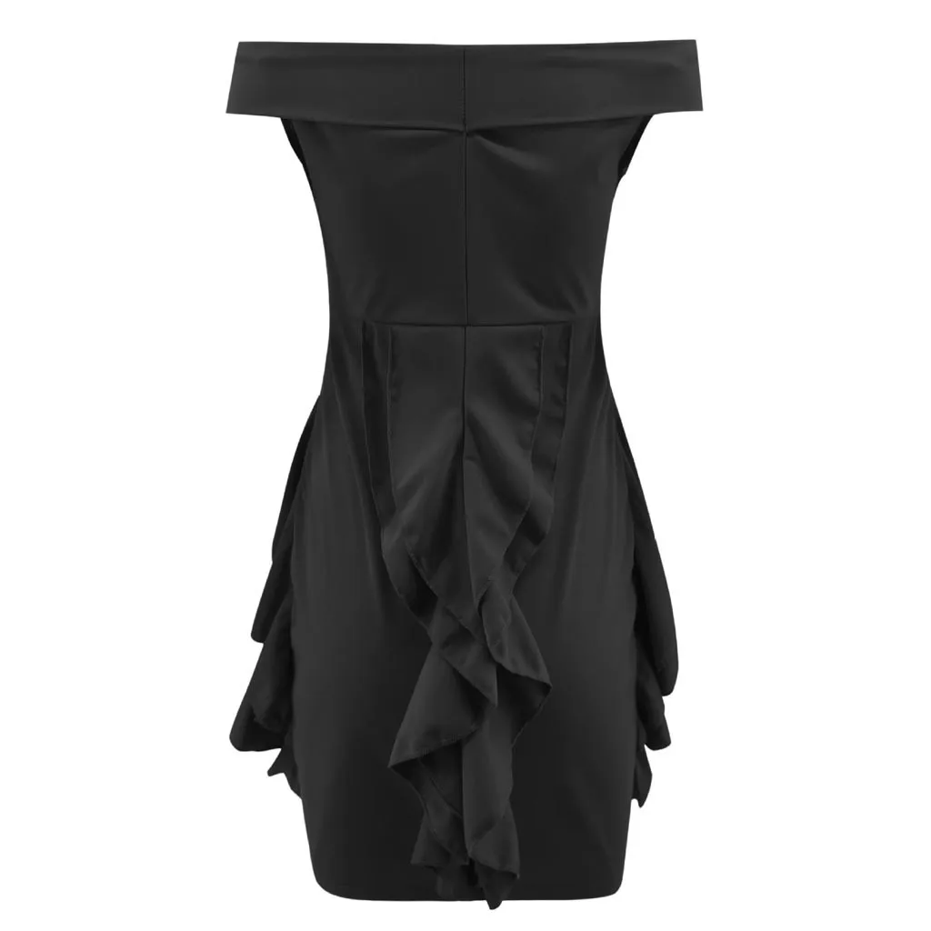 Женское асимметричное платье без бретелек повседневное однотонное с оборками и