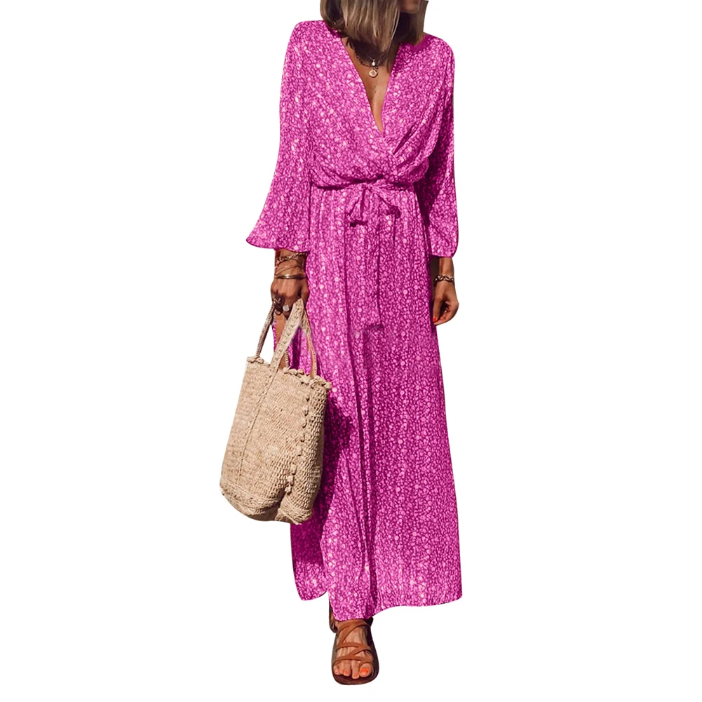 Модное женское богемное платье размера плюс винтажный цветочный принт глубокий v